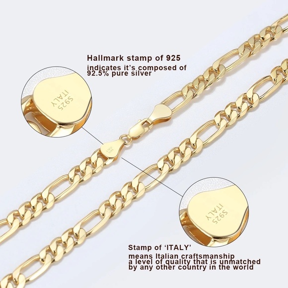 ⭐️HP⭐️New: Gold Vermeil Diamond Cut Figaro Necklace, Made in Italy - Picture 6 of 8